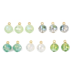 (52) Непрозрачная лаванда Подвески гальванизируйте стекла, граненый круглый шарм, с латунной дужкой, реальный 18 k позолоченный, разноцветные, 11x8 мм, отверстие : 1.6 мм