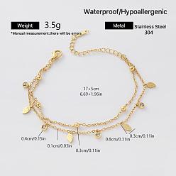 Hoja 304 Charm de acero inoxidable con circonitas cúbicas transparentes 2 Pulseras de hilo para mujer, dorado, hoja, 6.69 pulgada (17 cm)