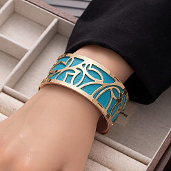 Темно-Голубой Бабочка 304 браслеты-манжеты из нержавеющей стали и искусственной кожи, широкие браслеты для женщин, золотые, глубокое синее небо, внутренний диаметр: 2-3/8 дюйм (6 см)