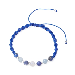 Королевский синий Женские плетеные браслеты из круглых бусин с натуральным белым лунным камнем, лазуритом, южноафриканским содалитом и окрашенным кварцем, с нейлоновой нитью, королевский синий, внутренний диаметр: 2-1/8~3-3/4 дюйм (5.35~9.4 см)