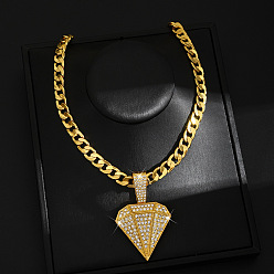 Алмаз Ожерелья с кубинской цепочкой в стиле хип-хоп из цинкового сплава с кристаллами и стразами, золотые, алмаз, 23.62 дюйм (60 см), Кулон : 70x45 мм