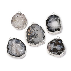 Серебро Импортный природный Geode Агат большие подвески, самородки, с латунной найти, серебряные, 35~71x15~35x5~8 мм, отверстие : 5x8 мм