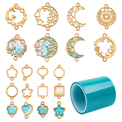 Golden Zinc Alloy Links connectors, Open Back Bezel, For DIY UV Resin, Epoxy Resin, Pressed Flower Jewelry, with Seamless Paper Tape, Golden, 74x72x17mm, 52pcs/box