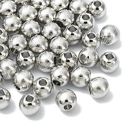 Real Platinum Plated SHEGRACE Brass Textured Round Beads, Cadmium Free & Nickel Free & Lead Free, Real Platinum Plated, 5.5x5.5x5.5mm, Hole: 1.8mm