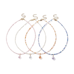 Mixed Color Glass Teardrop Pendant Necklace with Seed Beaded Chains for Women, Mixed Color, 14.49 inch(36.8cm)