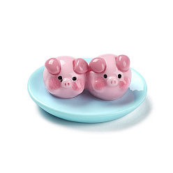 Светло-Синий Непрозрачная смола, милая свинья, имитация еды, декодирование кабошонов, блюдо, голубой, 20.5x26.5x12.5 мм