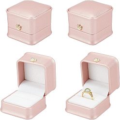 Pink PU Leather Ring Gift Boxes, with Golden Plated Iron Crown and Velvet Inside, for Wedding, Jewelry Storage Case, Pink, 5.85x5.8x4.9cm