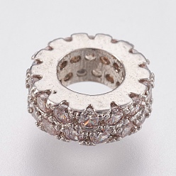 Платина Латунные микро проложить кубического циркония бусы, без свинца и без кадмия, кольцо, платина, 8x3 мм, отверстие : 3.8 мм