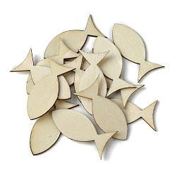 Beige 100Pcs Wood Cabochons, Fish, Beige, 38.5x18.5x1.5mm, 100pcs/set