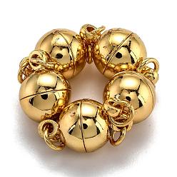 Настоящее золото 18K Стеллаж гальванический латунные магнитные застежки с петлями, сильный магнит n 45, с паяными кольцами, долговечный, круглые, реальный 24 k позолоченный, 11.5x6 мм, отверстие : 1.6 мм, Кольцо: 4x0.5 mm