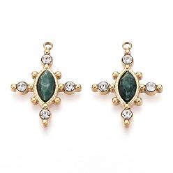 Настоящее золото 14K Подвески из натурального африканского нефрита с огранкой в виде конского глаза, 304 подвески-крестики из нержавеющей стали со стразами, реальный 14 k позолоченный, 22x17x3.5 мм, отверстие : 1.5 мм
