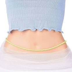 Green Yellow Waist Beads, Glass Seed Beaded Stretch Waist Chain for Women, Green Yellow, 31-1/2 inch(80cm), Beads: 5mm
