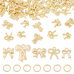 Золотой 50 шт. подвески из сплава в виде банта, с 50шт 304 открытыми соединительными кольцами из нержавеющей стали, золотые, 10~15.5x9.5~14x2~3 мм, отверстие : 1.4~1.6 мм
