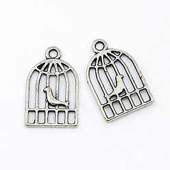 Antique Silver Tibetan Style Alloy Pendants, Lead Free and Cadmium Free, Birdcage, Antique Silver, 19x12x2mm, Hole: 2mm