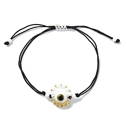 пшеница Регулируемые плетеные браслеты из стеклянных бусин и лэмпворк ручной работы от сглаза, цвет пшеницы, внутренний диаметр: 3-1/8 дюйм (7.95 см)