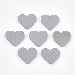 Светло-серый Расписные деревянные кабошоны, сердце, светло-серый, 18~19x20.5x2 мм