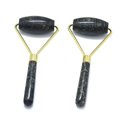 Яшма Камбаба Массажер для лица из натуральной камбабы яшмы, лицевые ролики, золотые, 140.5x62.5x25 мм