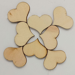 PapayaWhip Unfinished Wood Heart Shape Discs Slices, Wood Pieces for DIY Embellishment Crafts, PapayaWhip, 1.65x0.3cm, 100pcs/bag