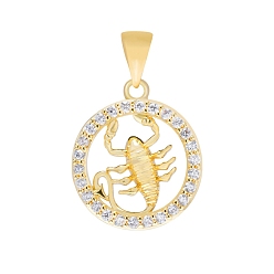 Escorpio Micro latón allanan colgantes cúbicos del zirconia, colgante redondo plano con constelación, real 18 k chapado en oro, Escorpión, 16 mm