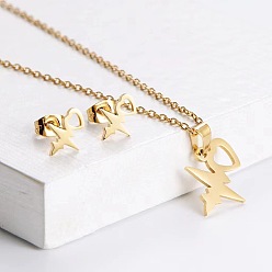 Сердце 201 комплект из ожерелья с подвеской из нержавеющей стали и сережек-гвоздиков, золотые, сердце, 450 мм