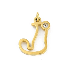 Letter J 304 подвески из нержавеющей стали, с кубического циркония, подвески-буквы с соединительными кольцами, реальный 18 k позолоченный, буква J, 19x16x2 мм, отверстие : 3 мм