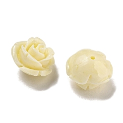 Светло-желтый Резные бусины из синтетического коралла, цветок, половину отверстия, светло-желтый, 12x8.5 мм, отверстие : 1 мм