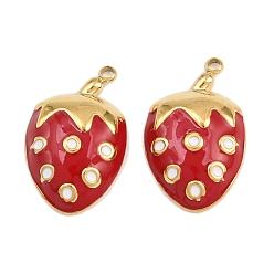 Клубника 304 нержавеющей стальной эмали подвески, ионное покрытие, золотые, клубника, 20.5x13.5x4.5 мм, отверстие : 1.5 мм