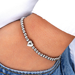 Letter F Латунные вышитые бисером браслеты, подвеска в форме сердца для женщин, Буква F, 7-7/8 дюйм (20 см)