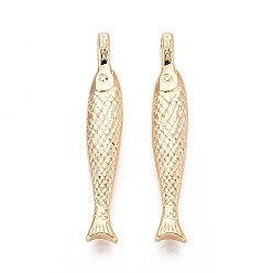 Настоящее золото 18K Латунные подвески, рыба, реальный 18 k позолоченный, 34x5.5x4 мм, отверстие : 3.5x2.2 мм