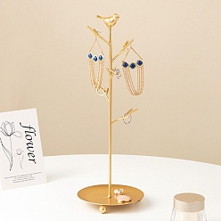Oro Expositor de joyas de hierro para pájaros con bandeja, árbol de joyería para anillos, Aretes, Esposas, almacenamiento de gafas, dorado, 12x34 cm