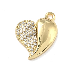 Прозрачный Латунные микро проложить кубического циркония подвески, реальный 18 k позолоченный, сердце прелести, прозрачные, 18x14x4 мм, отверстие : 1.6 мм