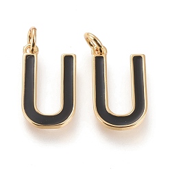 Letter U Латунь эмаль подвески, с целью перехода в кольце, долговечный, реальный 18 k позолоченный, letter.u, чёрные, letter.u, и: 18x10x1.8 мм, прыжковые кольца: внутренний диаметр: 3 мм