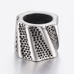 Antique Silver 304 Stainless Steel Beads, Bead Rhinestone Settings, Column, Large Hole Beads, Antique Silver, Fit For 1mm Rhinestone, 11~12x10mm, Hole: 7.5mm