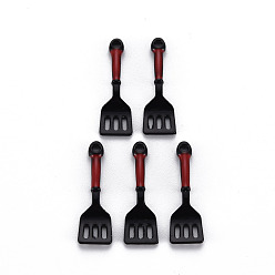 Black Spray Painted Alloy Enamel Pendants, Cadmium Free & Nickel Free & Lead Free, Spatula, Black, 24x7.5x3mm, Hole: 1.5mm