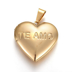 Золотой 304 подвески из нержавеющей стали Locket, фото прелести рамка для ожерелья, сердце с дерева жизни, золотые, 29x29x6.5~7 мм, отверстие: 4.5x9 мм, Внутренний диаметр: 20x21 мм