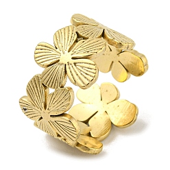 Золотой 304 открытая манжета из нержавеющей стали, цветок, золотые, размер США 6 3/4 (17.1 мм)