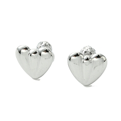 Stainless Steel Color Non-Tarnish 304 Stainless Steel Ear Studs, Heart, Stainless Steel Color, 11x12mm