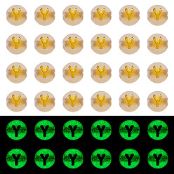 Letter Y 50G Luminous Transparent Acrylic Beads, Flat Round with Letter, Glow in the Dark, Golden Metal Enlaced, Letter Y, 7x4mm, Hole: 1.8mm, about 370pcs/50g