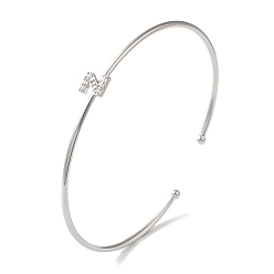 Letter Z Браслеты на открытой манжете с прозрачным покрытием из латуни с микро-паве и кубическим цирконием, браслеты с крутящим моментом для женщин, платина, без свинца и без кадмия, Письмо Z, внутренний диаметр: 1-7/8x2-1/4 дюйм (4.8x5.8 см)