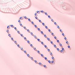 Синий Цепочки из овальных стеклянных бусин, с 304 фурнитурой из нержавеющей стали, золотые, граненые, синие, 1000 мм