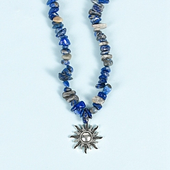 Lapis Lazuli Natural Lapis Lazuli Necklaces, with Alloy Charms, Sun, 14.57 inch(37cm)