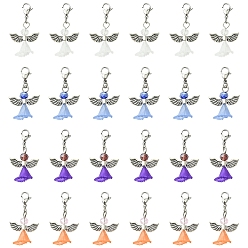 (52) Непрозрачная лаванда 16шт 4цвета ангел стеклянные акриловые подвески, с бусинами из сплава и 304 застежками-клешнями из нержавеющей стали, старинное серебро и цвет нержавеющей стали, разноцветные, 36 мм, 4 шт / цвет