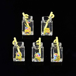 Желтый Подвески из смолы с имитацией напитка, Полимерная глина Радужный лимон внутри, с акриловой бутылкой, желтые, 25~28x12x11 мм, отверстие : 1.8 мм