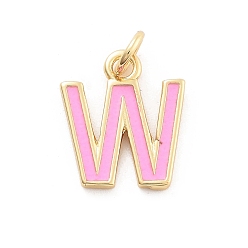 Letter W Стойки обшивки латунные подвески, с эмалью и кольцом для прыжков, без кадмия и без свинца, долговечный, реальный 18 k позолоченный, буквы, Буква W, 11.5x10x1 мм, отверстие : 2.5 мм