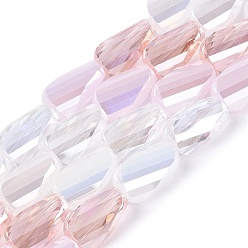 Mixed Color Electroplate Mixed Styles Glass Beads Strands, Twist, Faceted, Mixed Color, 13.5~14x8~8.5x5~6.5mm, Hole: 1~1.4mm, about 28~30pcs/strand, 15.55~16.54 inch(39.5~42cm)