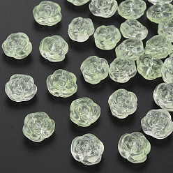 Light Green Transparent Baking Paint Glass Beads, Rose, Light Green, 12.5x14x9mm, Hole: 1.2mm