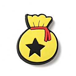 Yellow Christmas PVC Plastic Cabochons, Money Bag with Star, Yellow, 26x20.5x4mm
