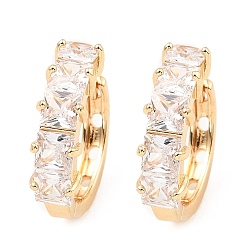 Light Gold Brass Micro Pave Cubic Zirconia Hoop Earrings, Square, Light Gold, 18x20x5.5mm