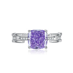 Сланцево-синий Латунь с открытыми кольцами-манжетами из кубического циркония, квадратный, платина, синевато-серый, внутренний диаметр: 15~20 мм