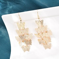 Бабочка Латунь болтаться серьги, серьги с железными крючками, золотые, бабочка, 69x29 мм